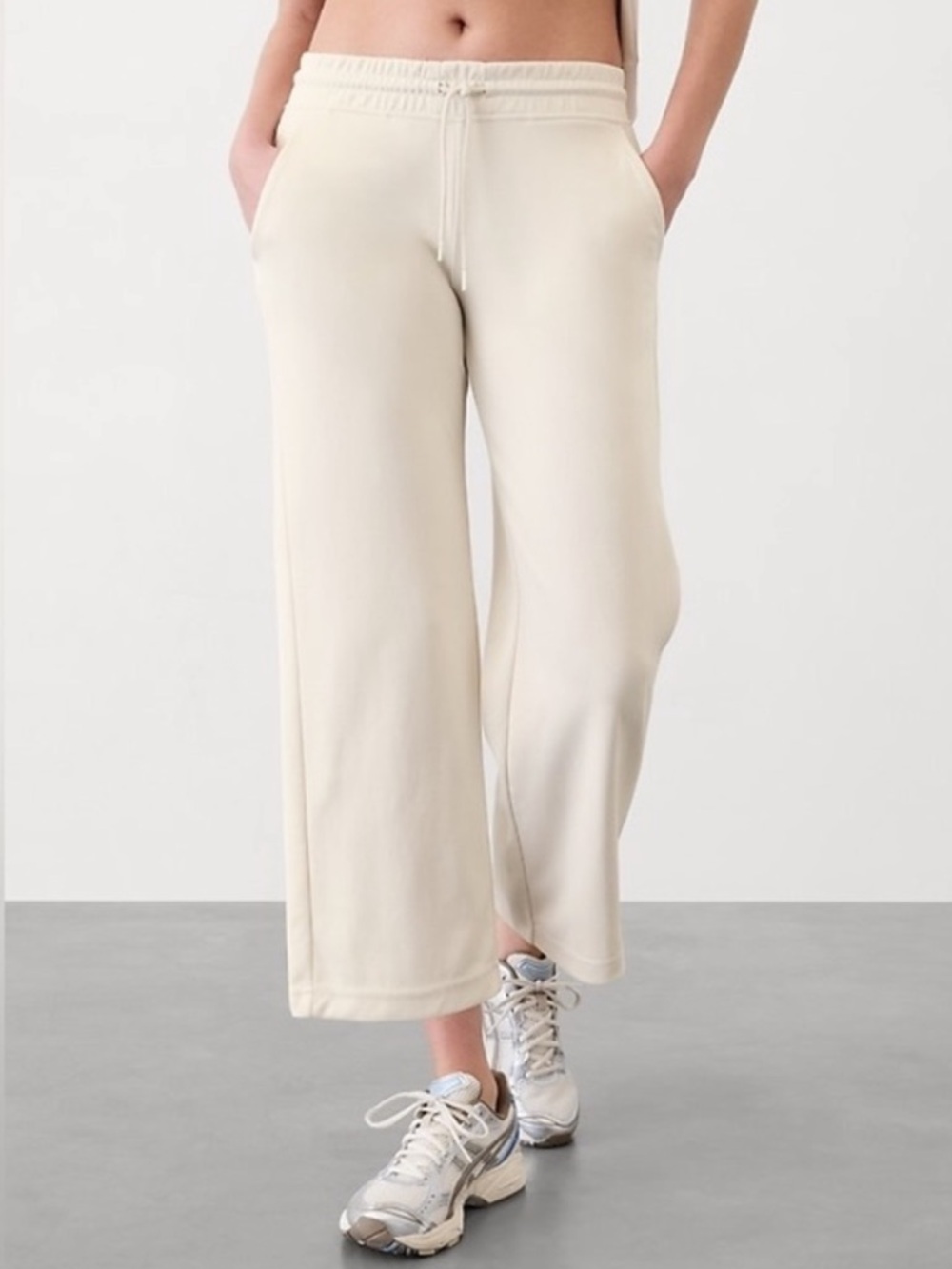 Athleta Seasoft Crop Pant in Abalone Grey (khaki color)